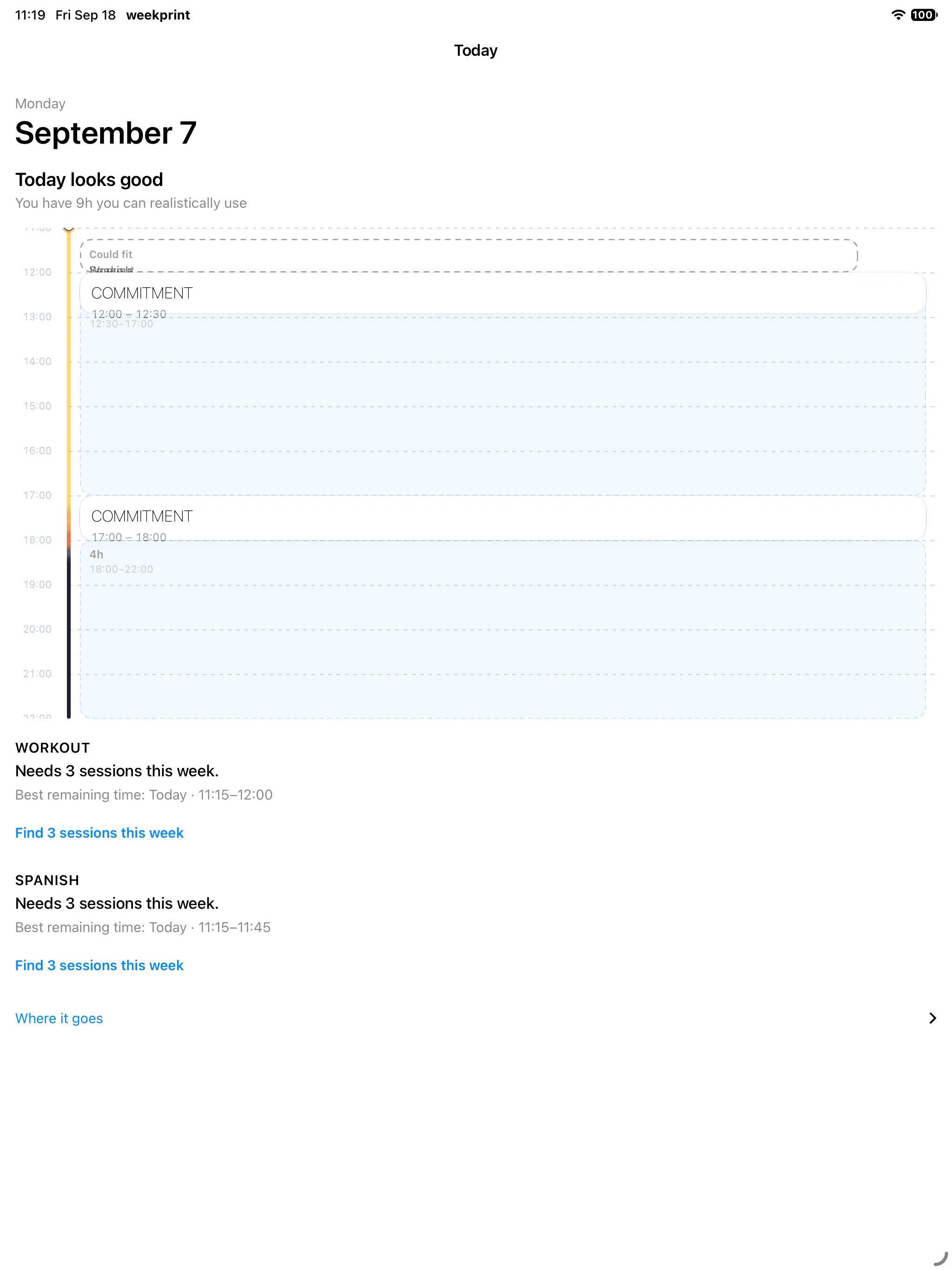 weekprint Today on iPad — wider temporal canvas