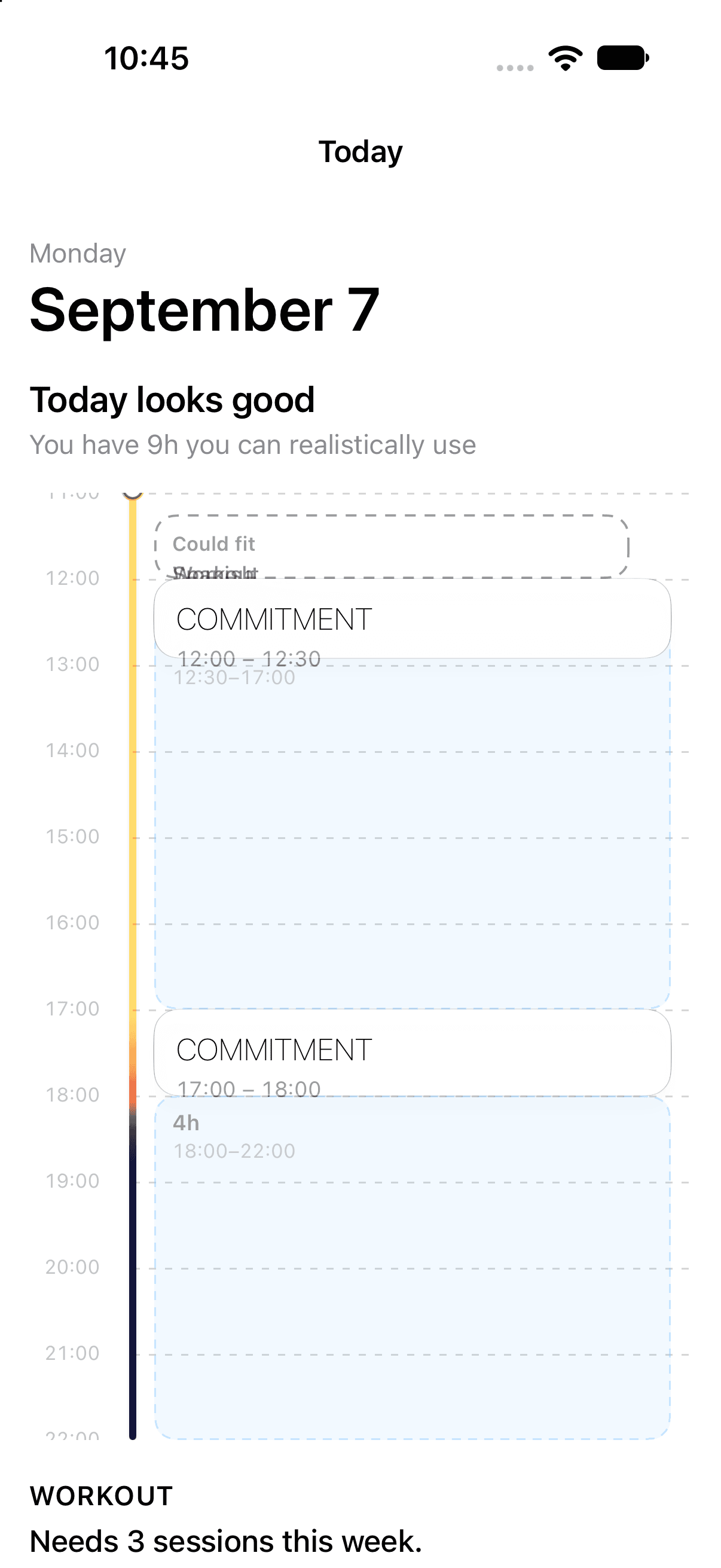 weekprint Today on iPhone — temporal canvas with events and usable time